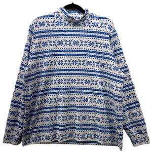Lands End Womans‎ Mock Neck Size XL Fair Isle Nordic Snowflakes Winter Holiday